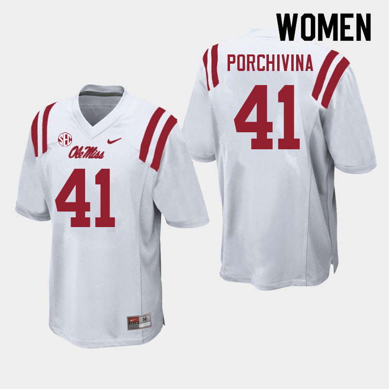 Women #41 John Porchivina Ole Miss Rebels College Football Jerseys Sale-White